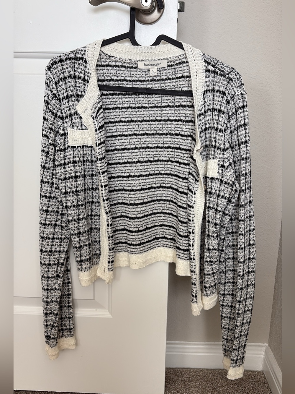 Francesca's Black & White Knit Cardigan